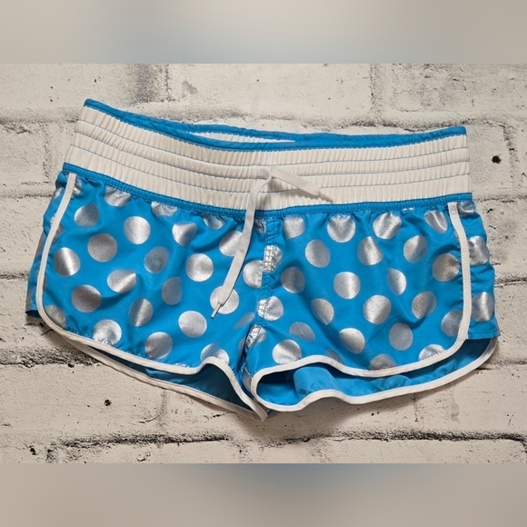 Pants - Blue Silver Polka Dot Athletic Shorts Elastic Waist Drawstring Size S